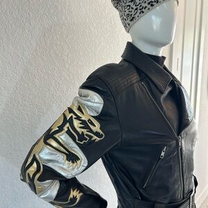Michael Hoban Black Leather Jacket with Silver and Gold Details